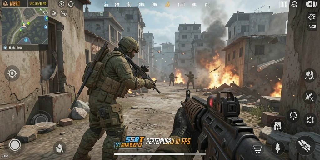 Tampilan gameplay seru dalam pertempuran FPS.