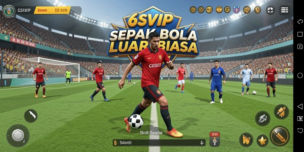 Screenshot gameplay penuh aksi dari 6SVIP di lapangan sepak bola.