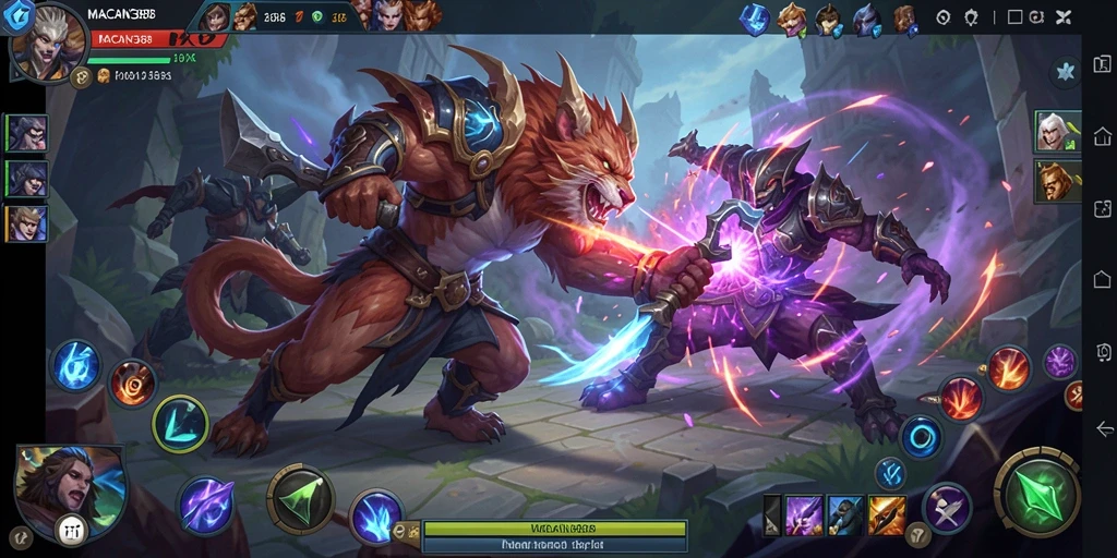 Screenshot dari gameplay MOBA yang menampilkan pertarungan seru dalam MACAN388.