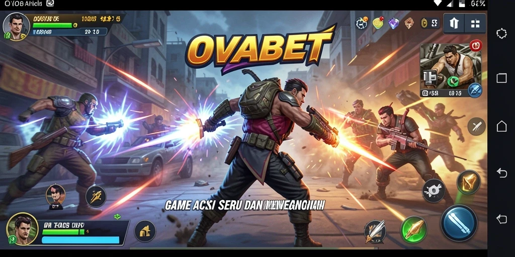 Screenshot gameplay OVABET menampilkan aksi intens dan karakter beragam.