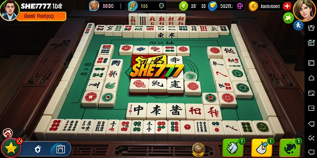 Screenshot utama SHE777 menampilkan permainan Mahjong yang mengasyikkan.