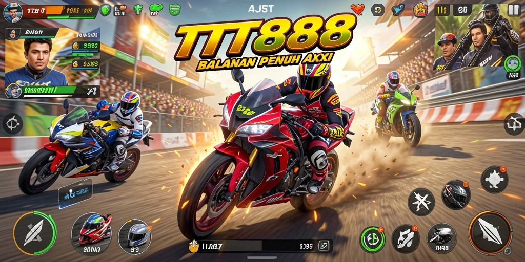 Screenshot gameplay TTT888 menampilkan aksi balapan motor yang mendebarkan.